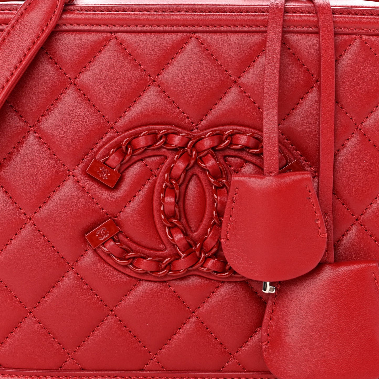 Lambskin Quilted Medium CC Filigree Vanity Case Dark Red