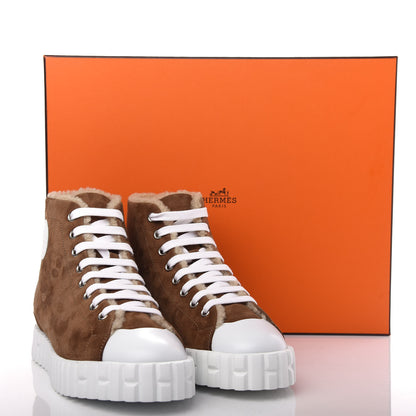 Hermes Woolskin Calfskin Womens Climb Sneakers 36 Brun Fume 10 of 10