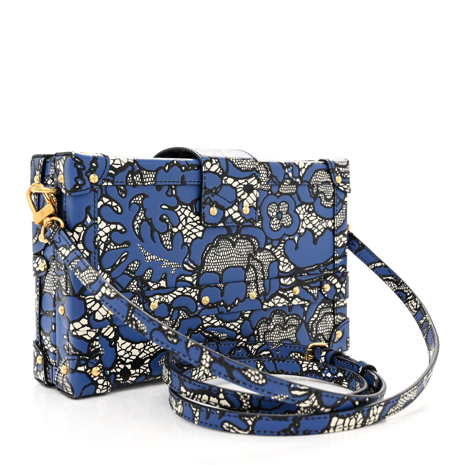 Louis Vuitton Calfskin Lace Flower Inlay Petite Malle Navy Black 3 of 10