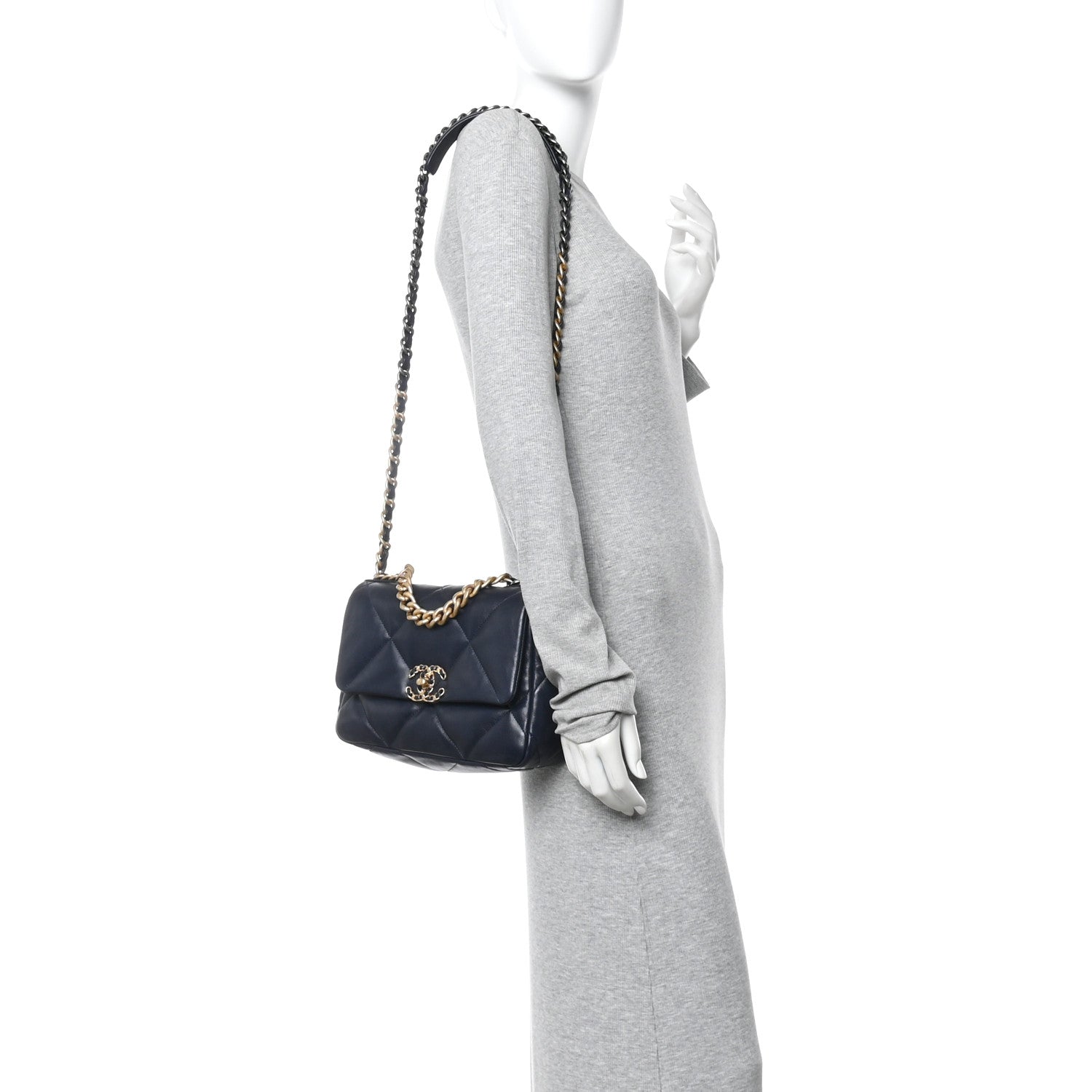 Chanel Lambskin Quilted Medium Chanel 19 Flap Navy Blue 2 of 14
