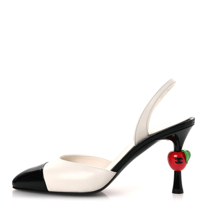 Chanel Lambskin Patent Cap Toe CC Apple Slingback Pumps 39 White Black 1 of 11