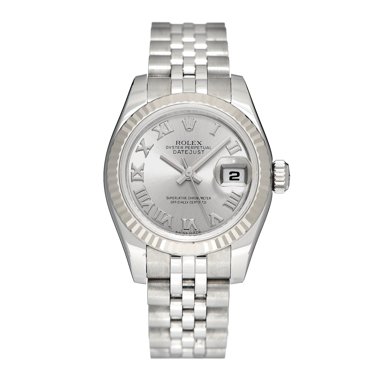 Stainless Steel 18K White Gold 26mm Oyster Perpetual Datejust Watch Silver Roman 179174