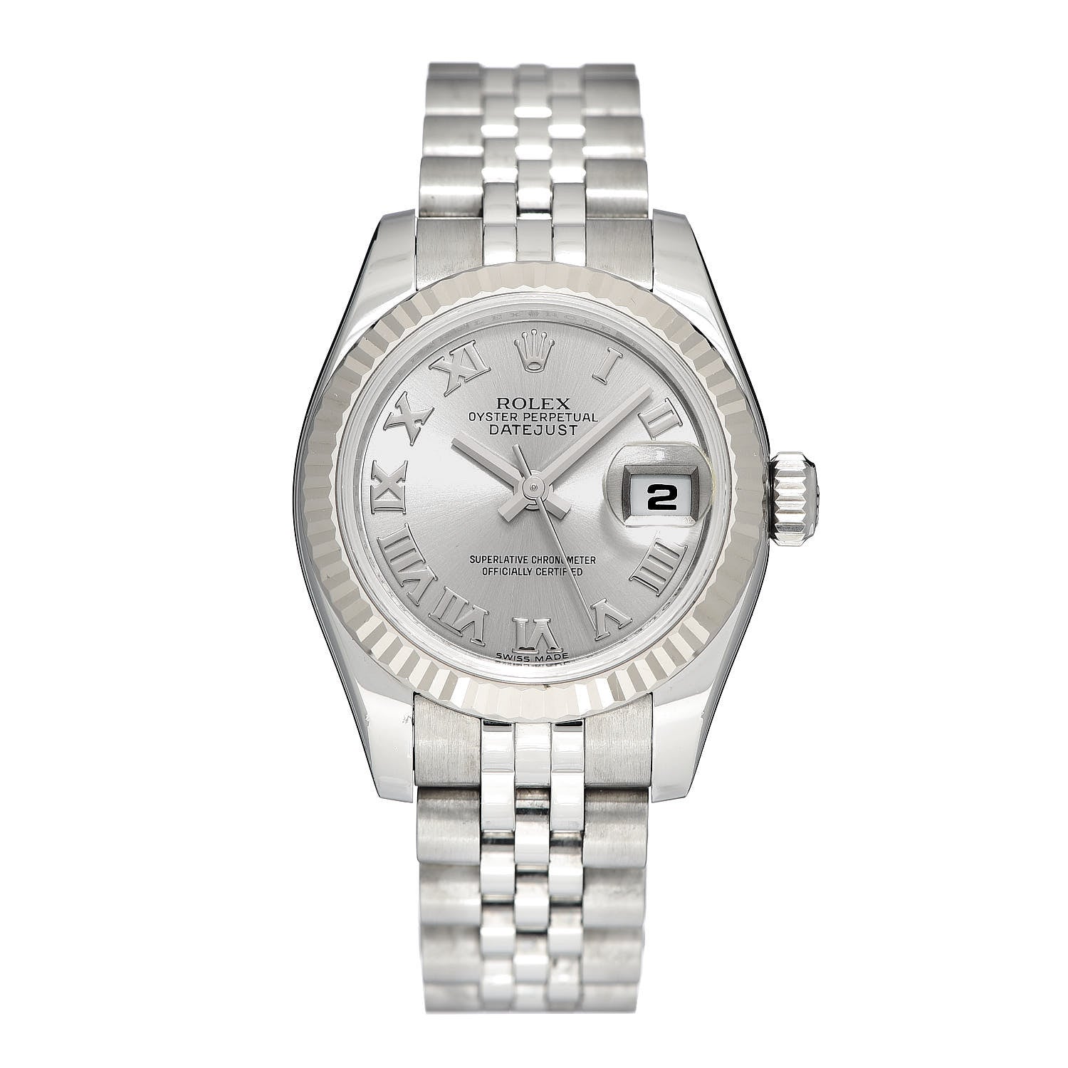 Rolex Stainless Steel 18K White Gold 26mm Oyster Perpetual Datejust Watch Silver Roman 179174 1 of 8