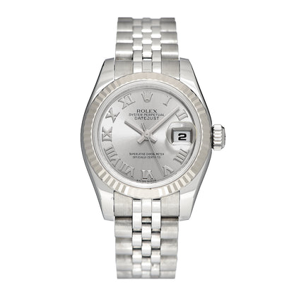 Rolex Stainless Steel 18K White Gold 26mm Oyster Perpetual Datejust Watch Silver Roman 179174 1 of 8