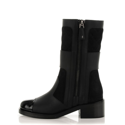 Chanel Calfskin Quilted Patent Cap Toe Boots 35.5 Black 1 of 6
