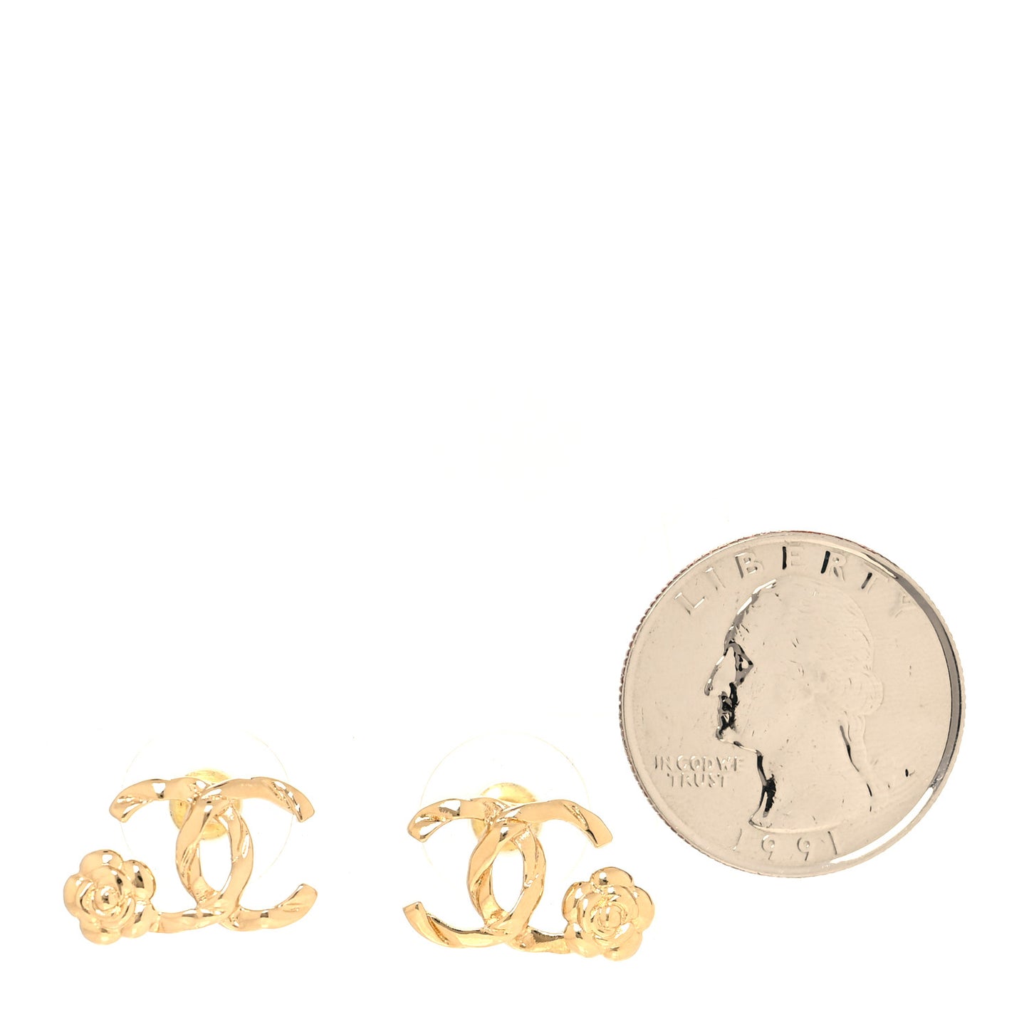 Metal Camellia CC Earrings Gold