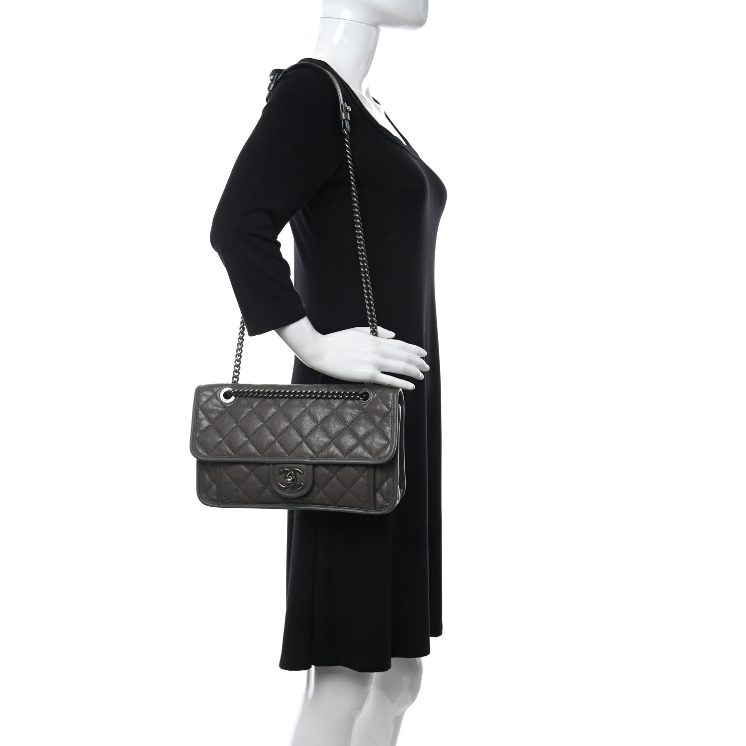 Chanel Calfskin Medium Casual Riviera Flap Dark Grey 2 of 10