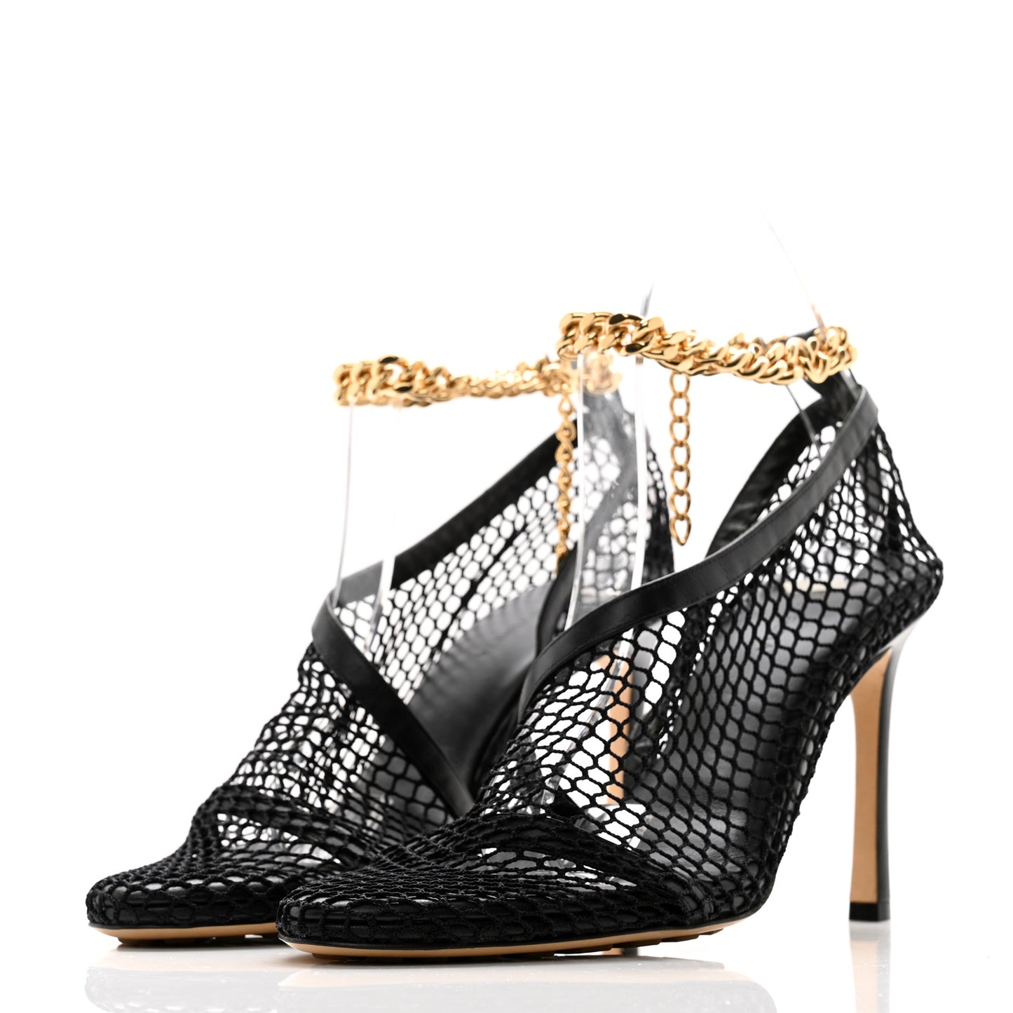 Mesh Nappa Chunky Chain Sandals 38 Black