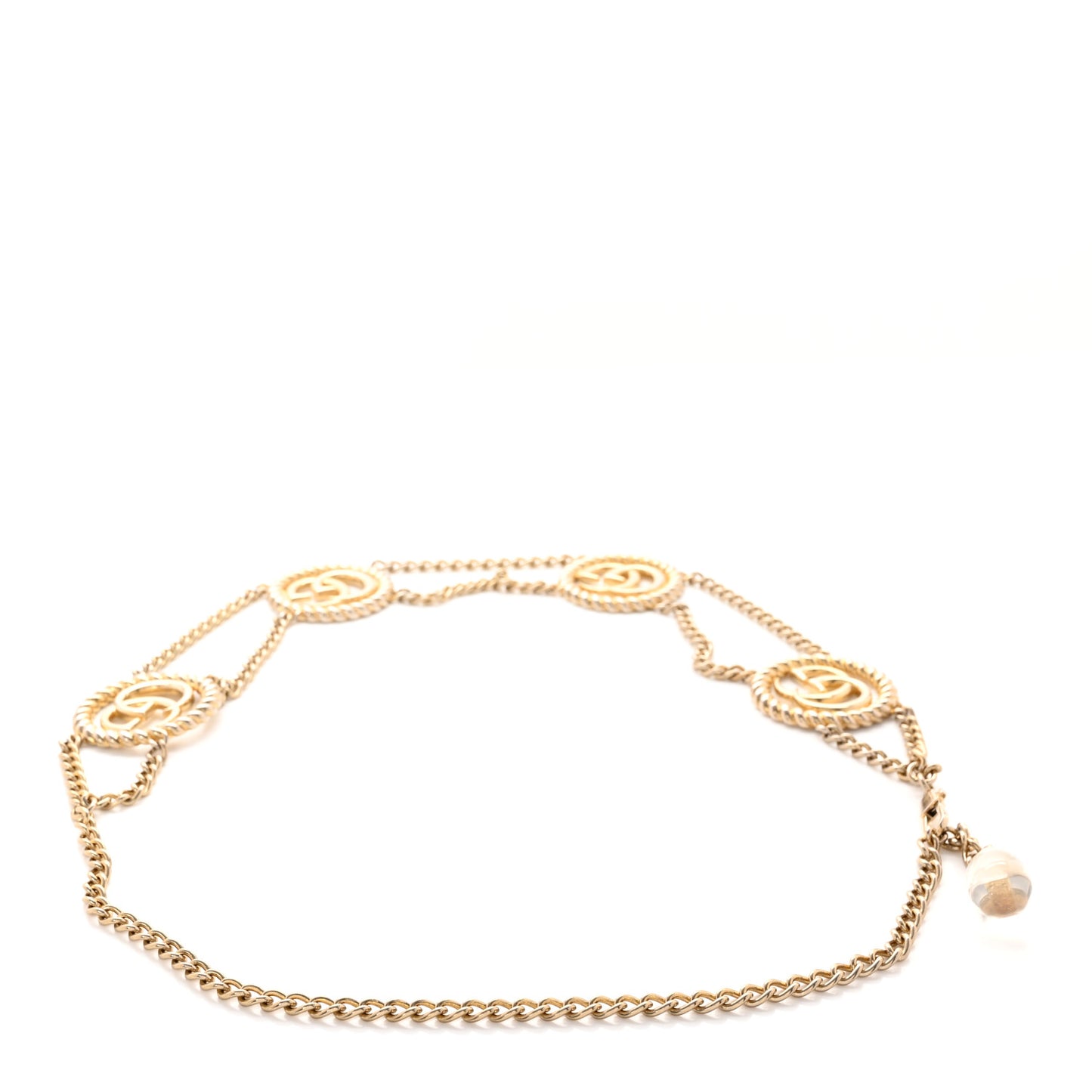 Metal Chain Crystal Torchon Double G Belt Gold