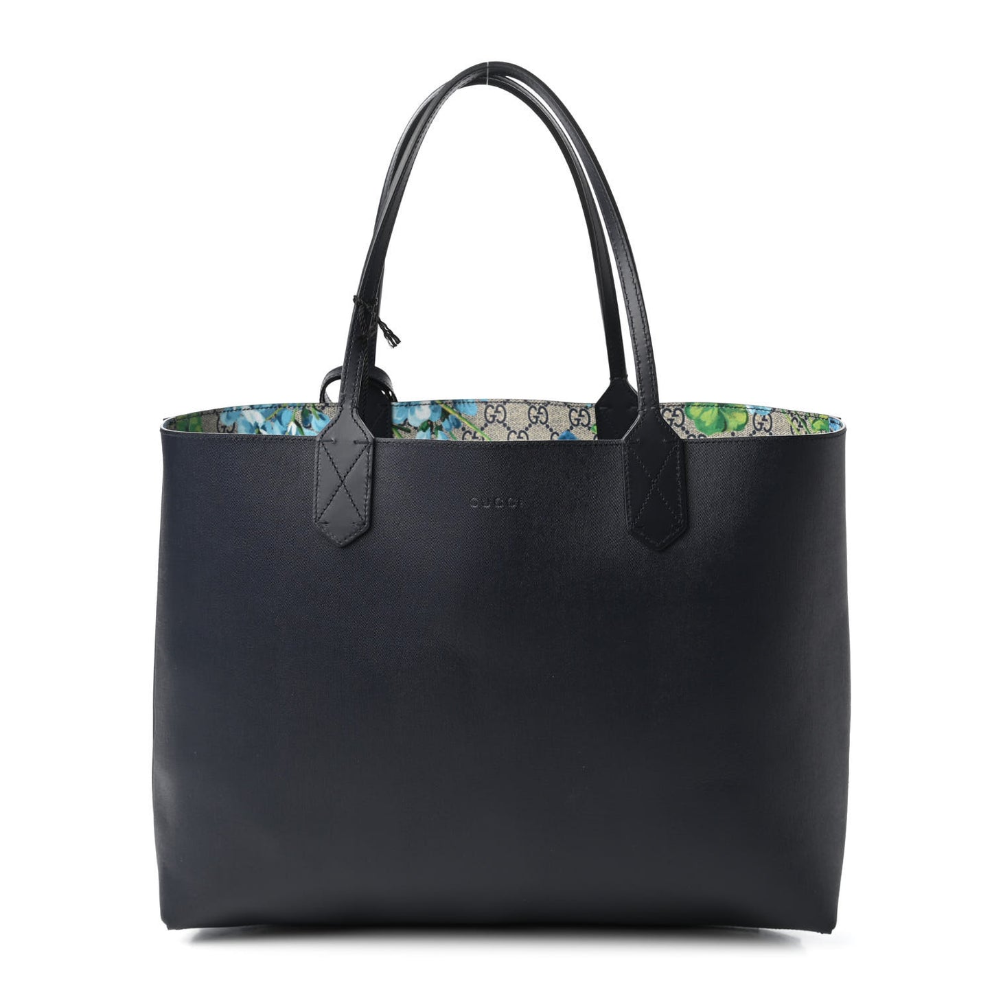 GG Supreme Monogram Blooms Medium Reversible Tote Beige Blue Navy