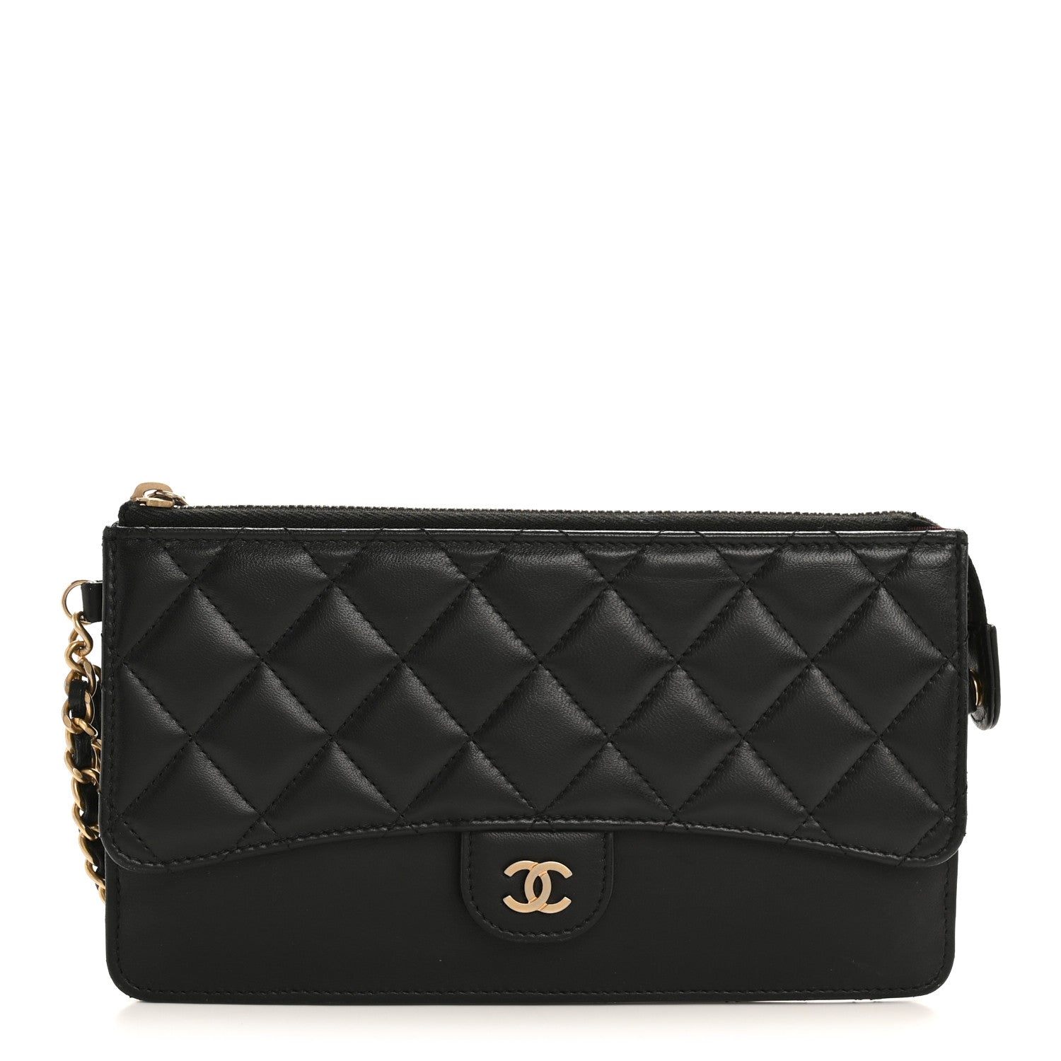 Chanel Lambskin Quilted Classic Pouch With Handle Black 1 of 7