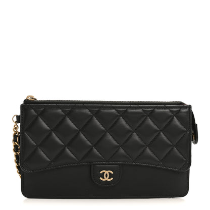 Chanel Lambskin Quilted Classic Pouch With Handle Black 1 of 7