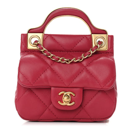 Chanel Calfskin Quilted Lady Handle Flap Card Holder With Chain Dark Pink 1 of 10