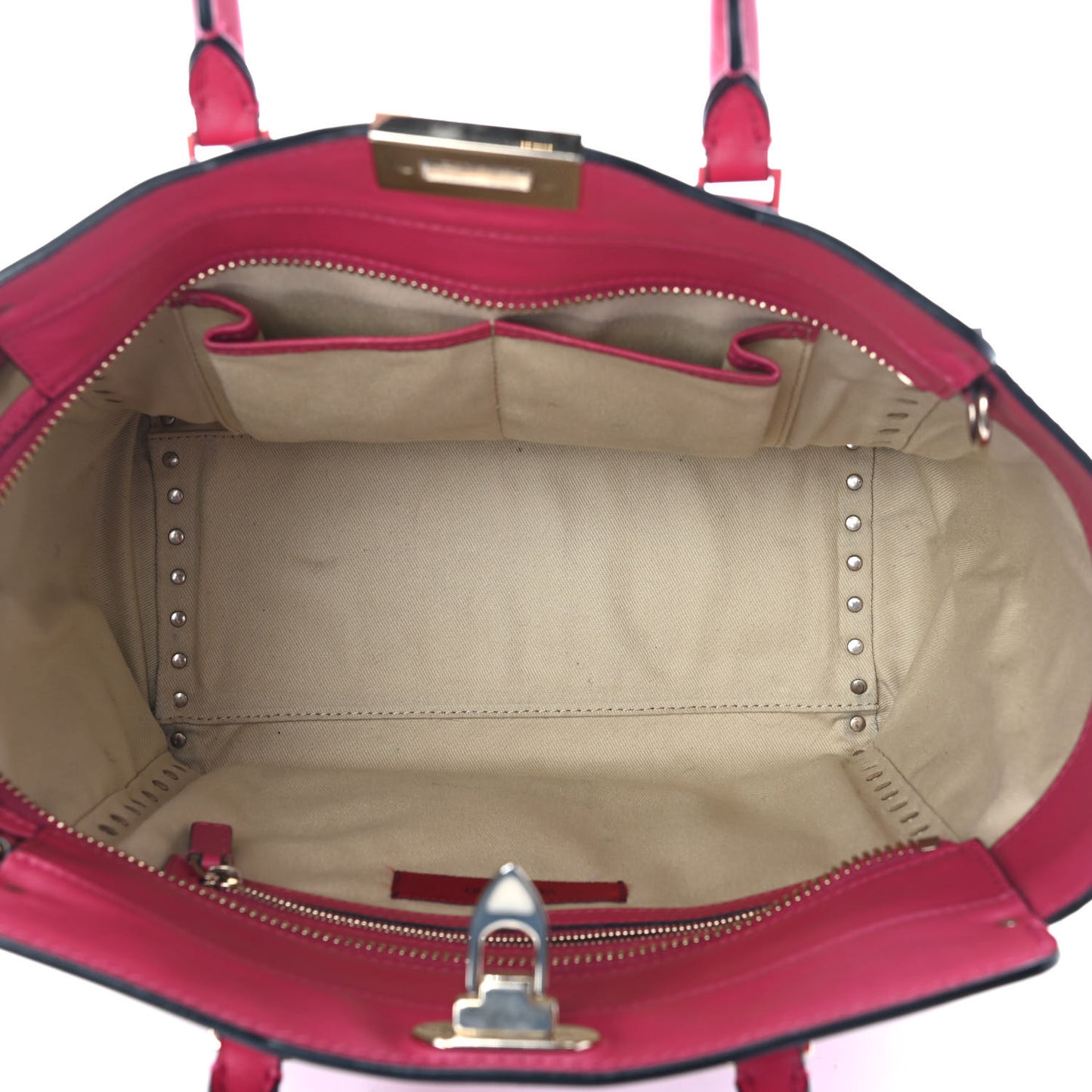 Vitello Rockstud Double Handle Tote Dark Pink
