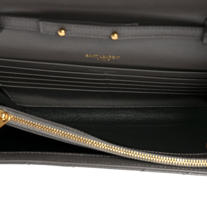 Saint Laurent Grain De Poudre Matelasse Chevron Monogram Chain Wallet Fog 6 of 10