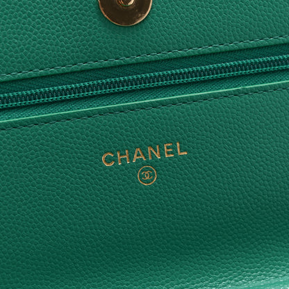 Chanel Caviar Quilted Perforated Metal CC Wallet on Chain WOC Green 6 of 14