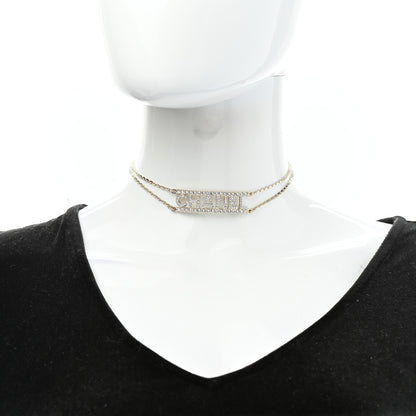 Chanel Metal Crystal Logo Choker Necklace Gold 1 of 5