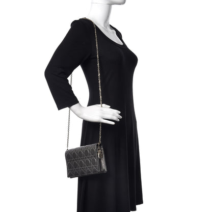 Christian Dior Metallic Calfskin Cannage Lady Dior Convertible Clutch Gunmetal 2 of 14