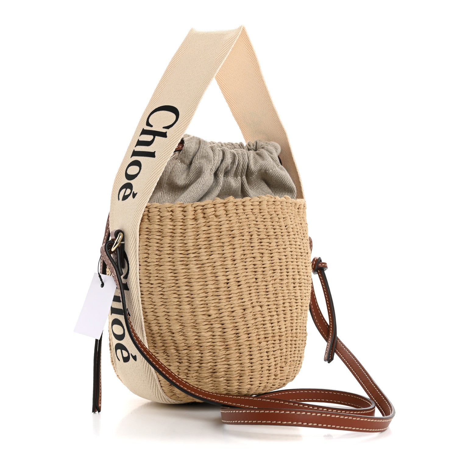 Chloe X MIFUKO Raffia Calfskin Small Woody Basket Shoulder Bag Beige Brown 3 of 10
