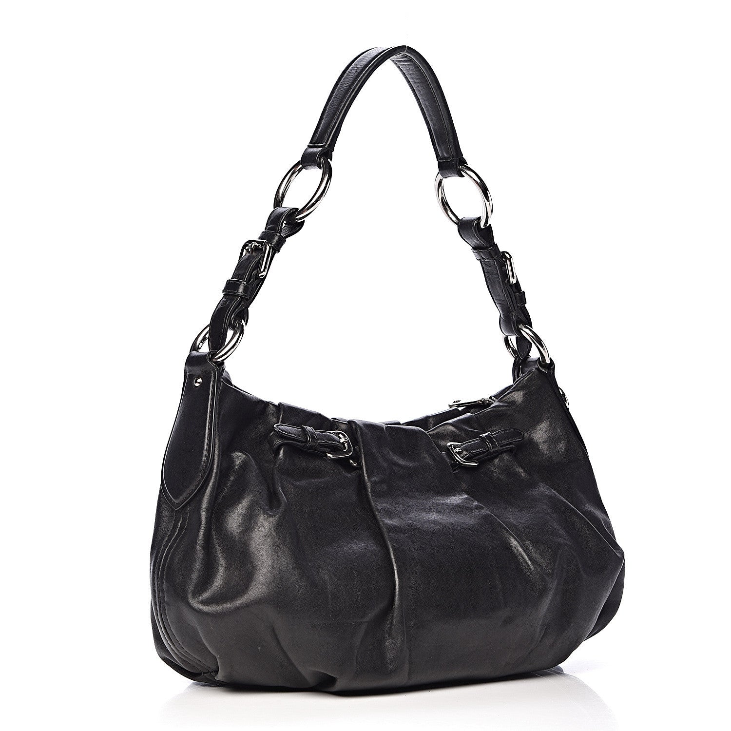 Prada Soft Calfskin Pleated Hobo Black 3 of 16