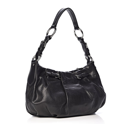 Prada Soft Calfskin Pleated Hobo Black 3 of 16