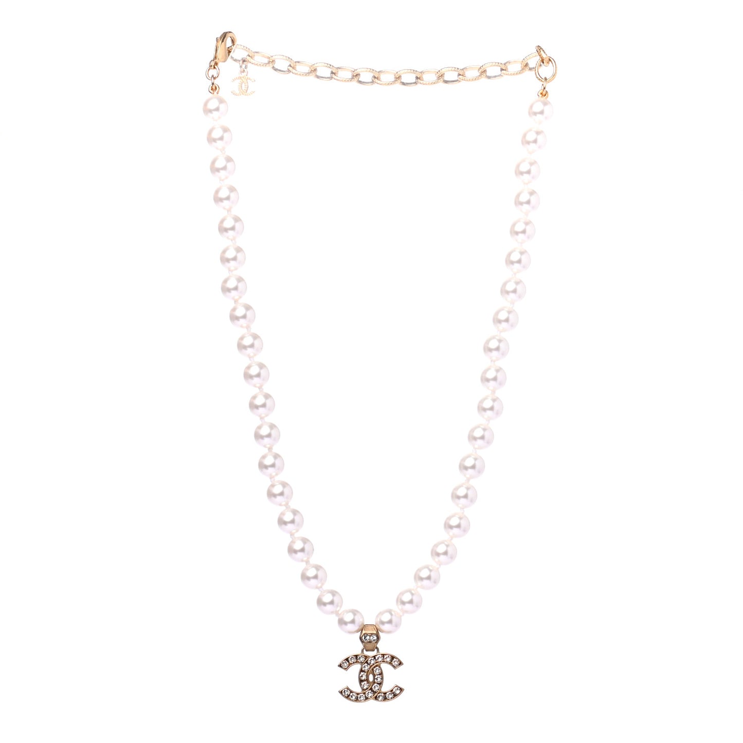 Pearl Crystal CC Short Necklace Gold