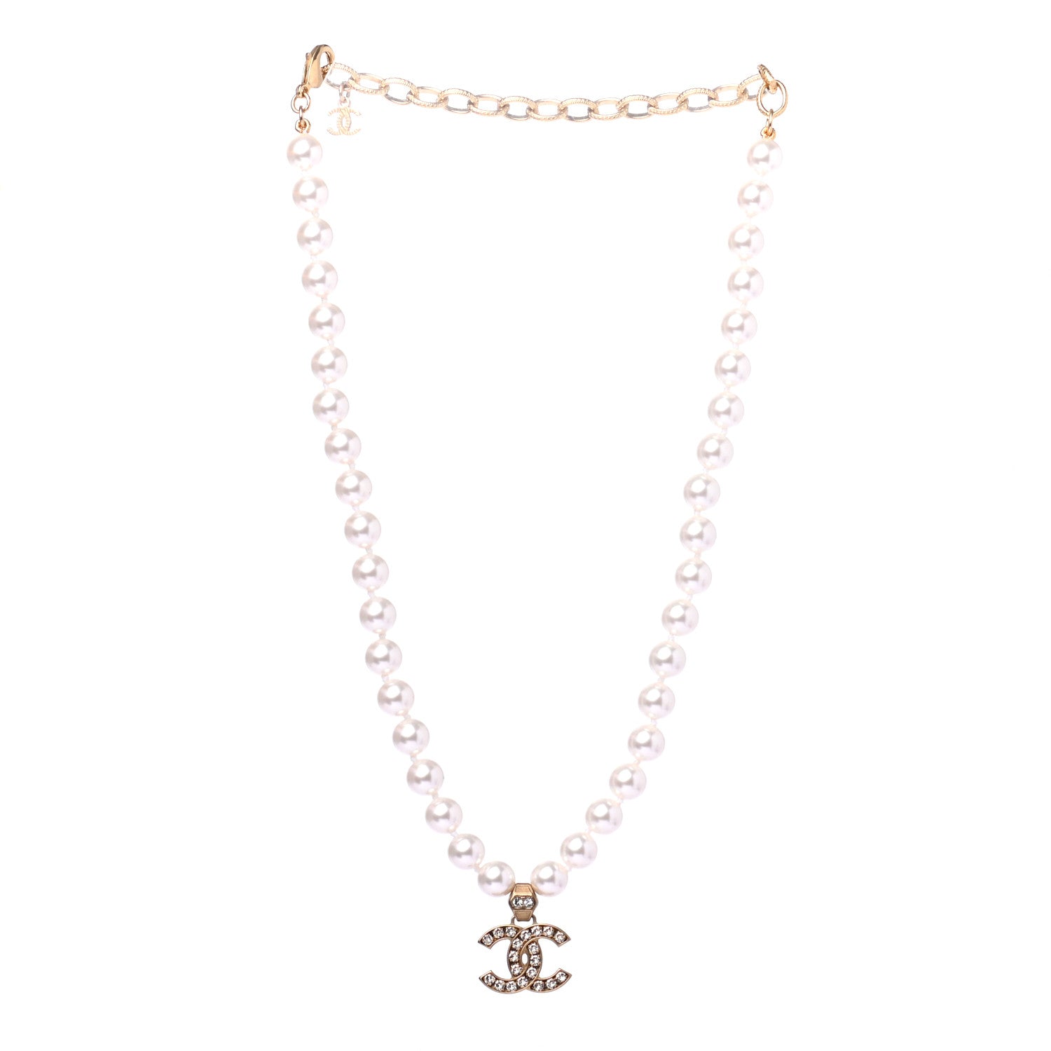 Chanel Pearl Crystal CC Short Necklace Gold 2 of 4