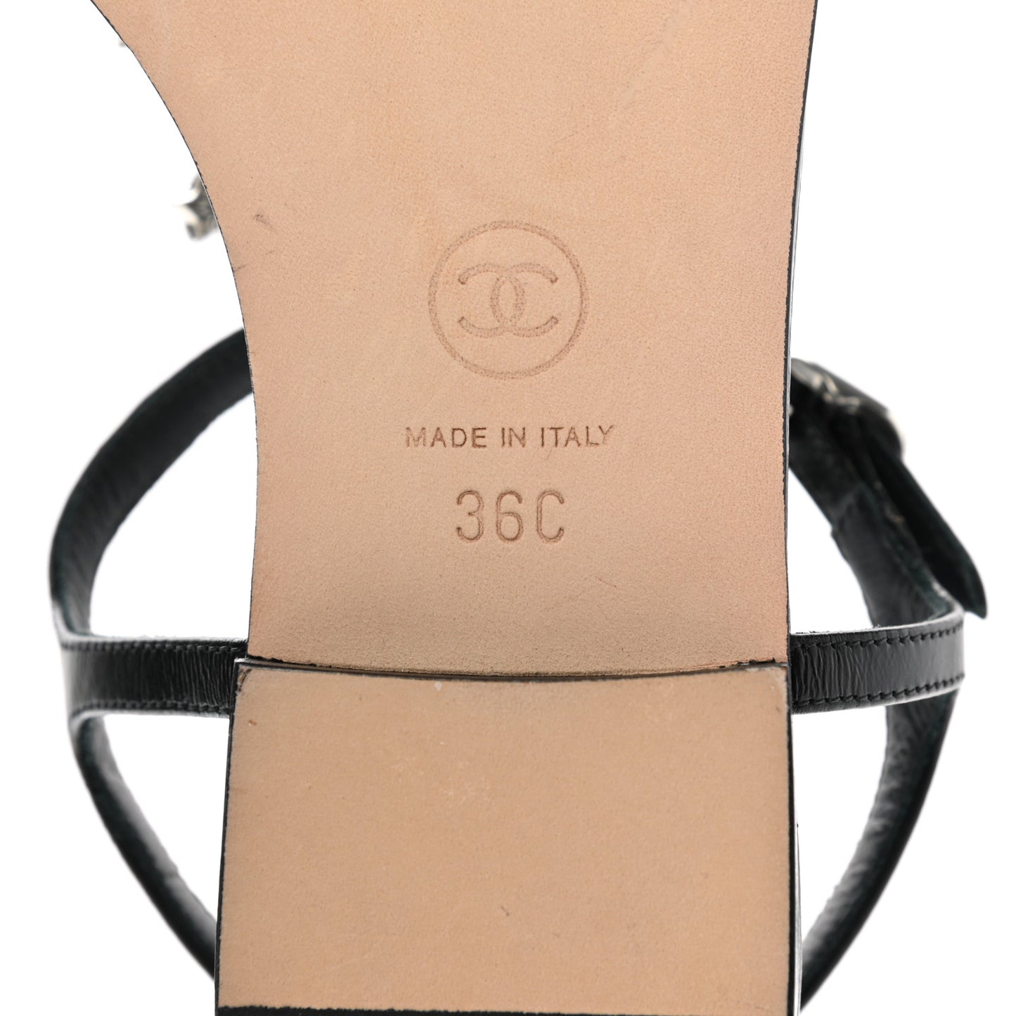Calfskin Pearl CC Star Thong Sandals 36 Black