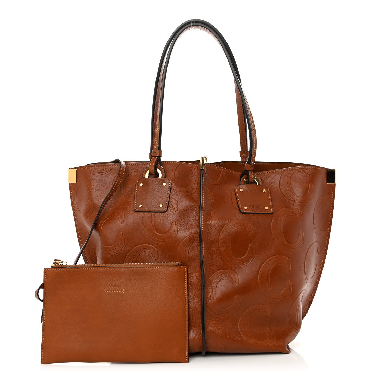 Chloe Smooth Calfskin C Embossed Medium Vick Tote Caramel 1 of 11