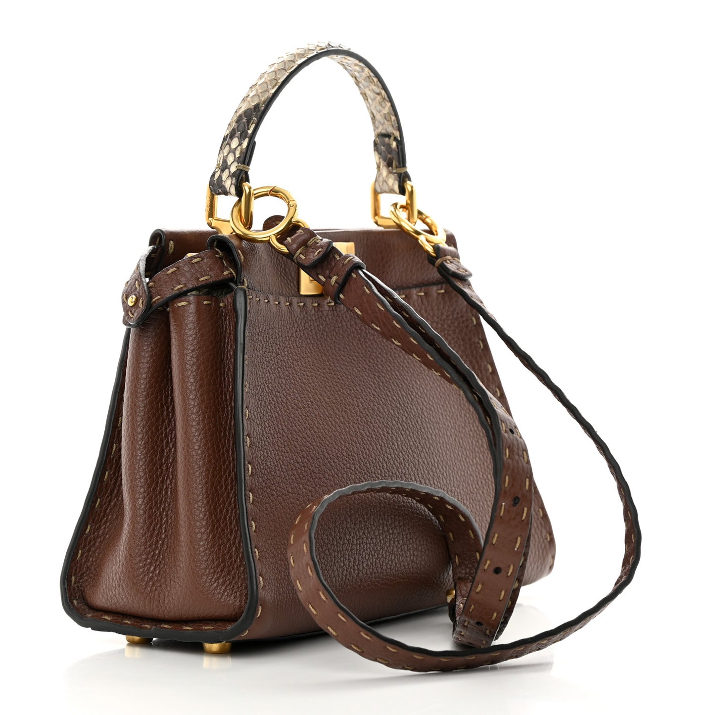 Cuoio Romano Snakeskin Selleria Bi-Color Mini Peekaboo Iconic Satchel Ghianda Camelia White