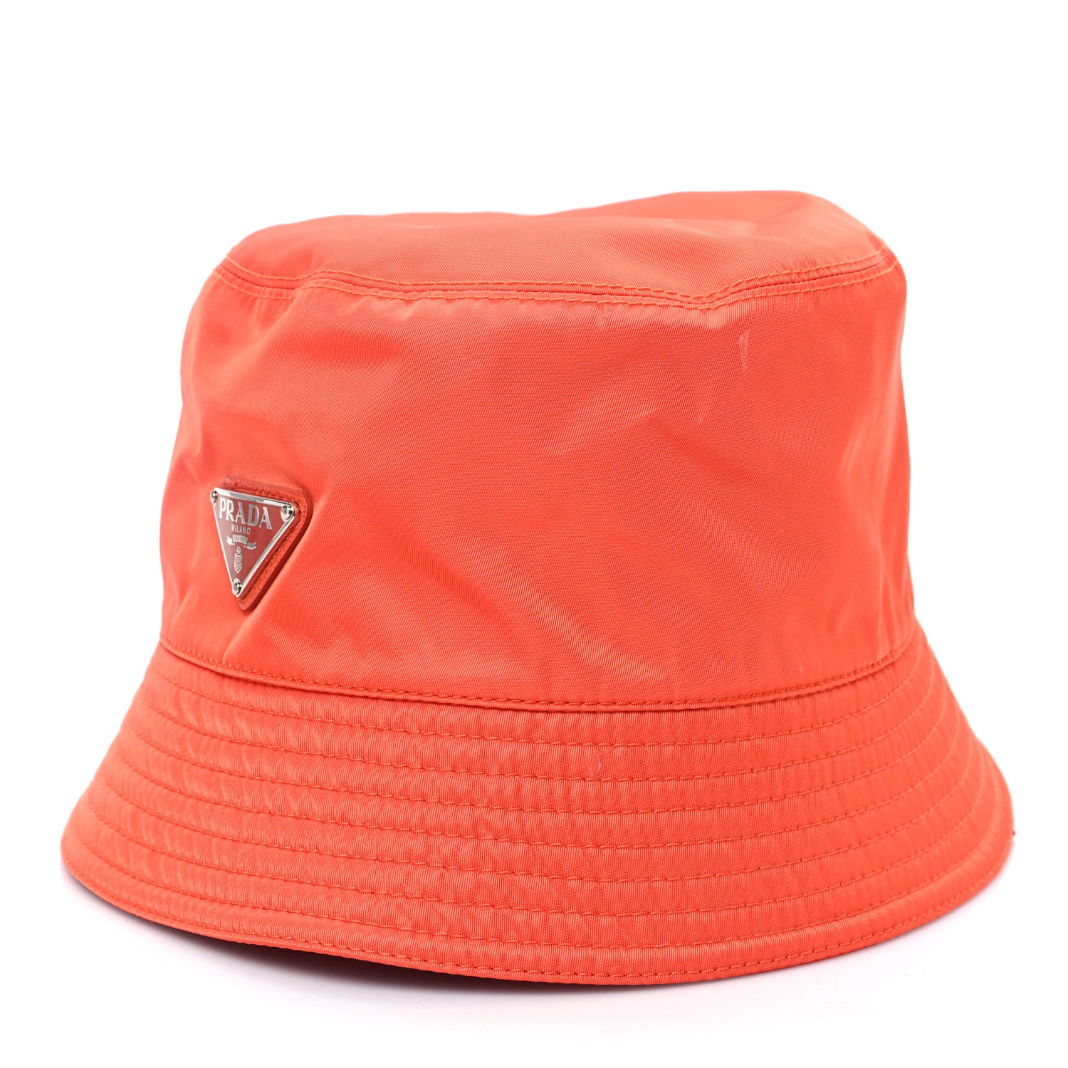Prada Re-Nylon Metal Triangle Logo Womens Bucket Hat M Arancio 1 of 9