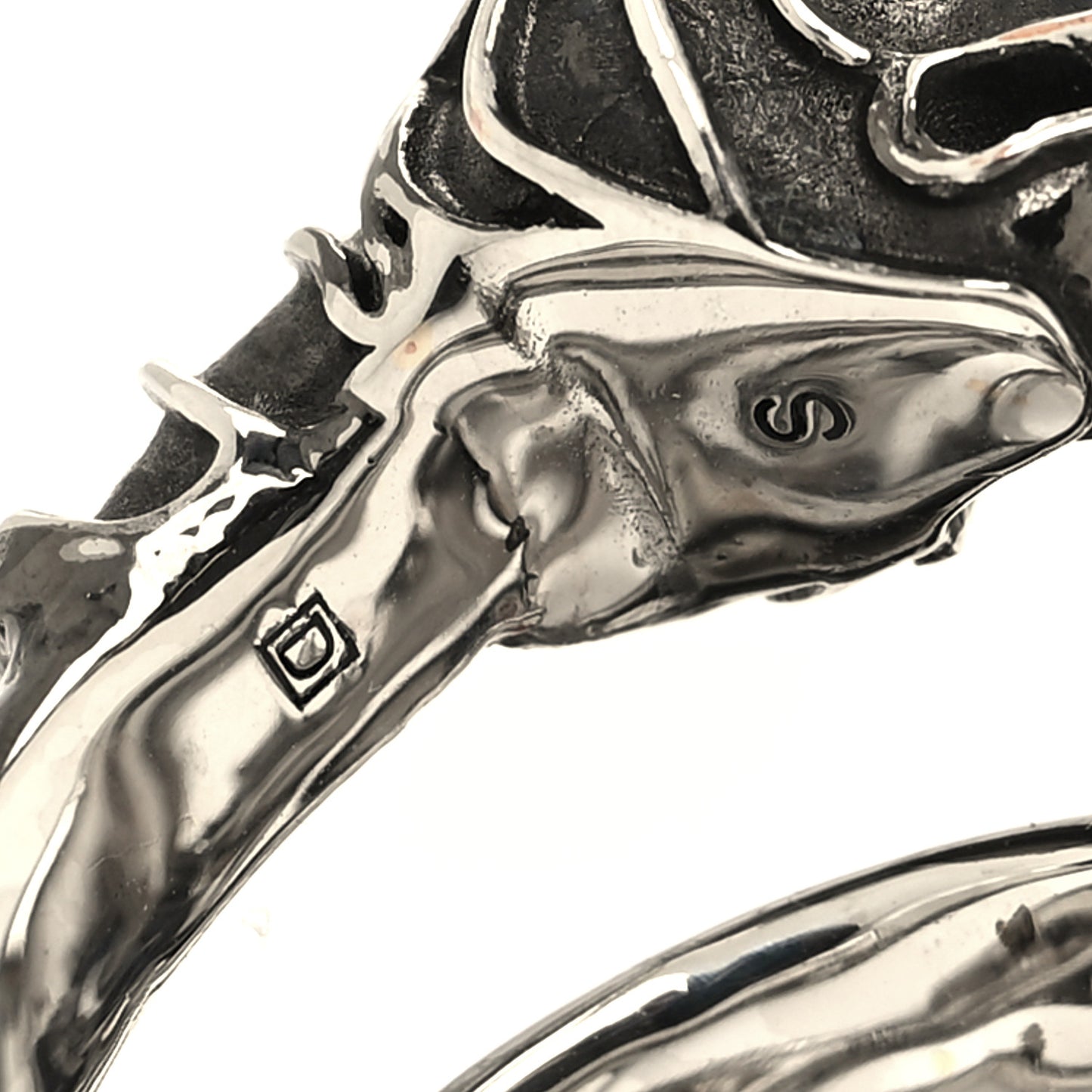 Metal Pearl Tiger Heads Double Wrap Ring S Silver