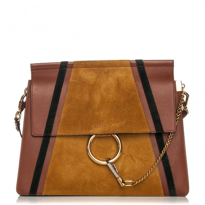 Chloe Suede Calfskin Patchwork Medium Faye Shoulder Bag Tobacco 1 of 9