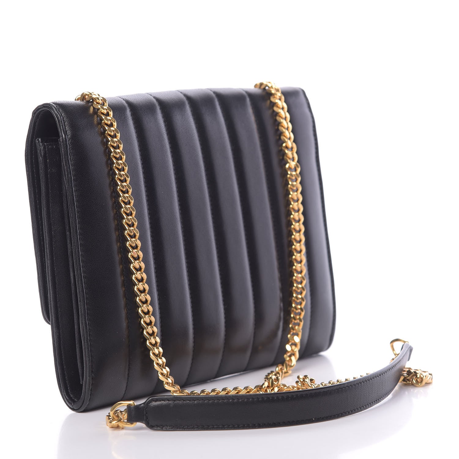 Saint Laurent Lambskin Matelasse Monogram Vicky Chain Wallet Black 3 of 14