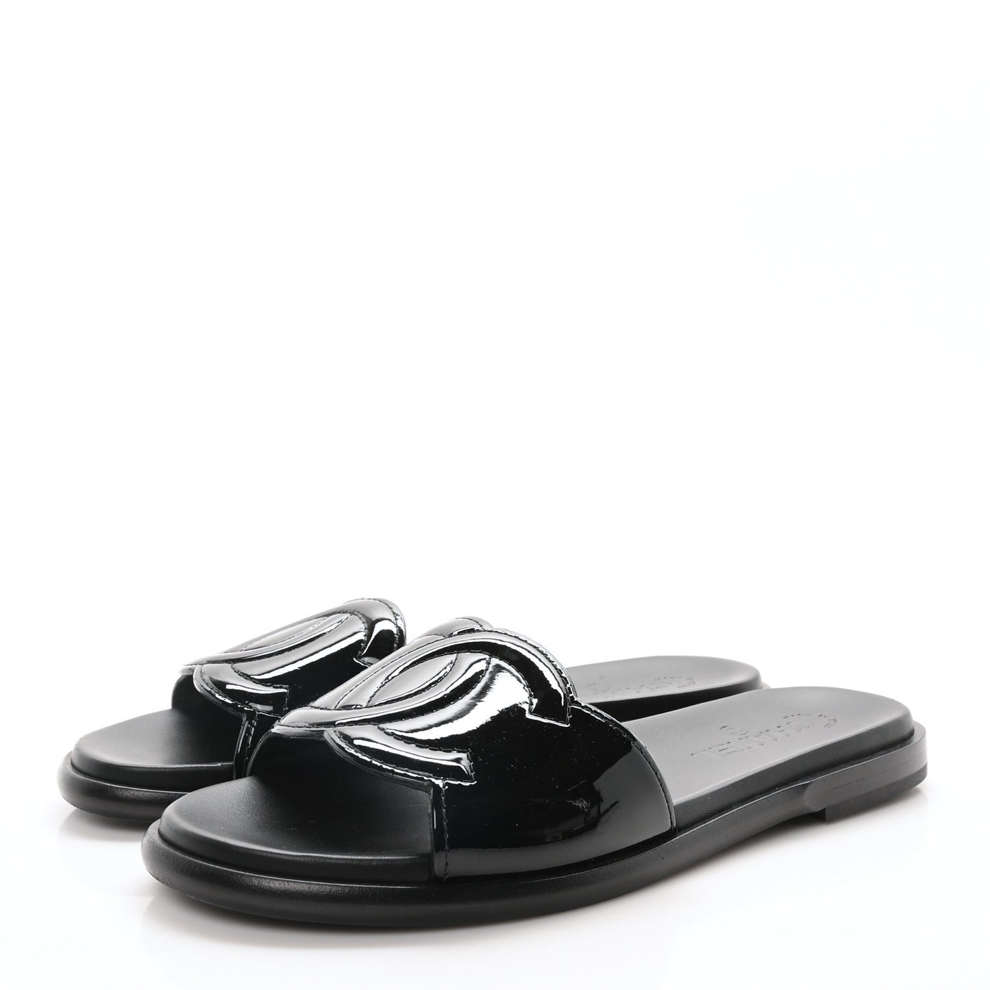 Mesh Patent Calfskin CC Mules 40.5 Black