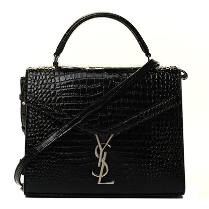 Saint Laurent Calfskin Crocodile Embossed Medium Classic Monogram Cassandra Top Handle Black Rouge Legion 1 of 4