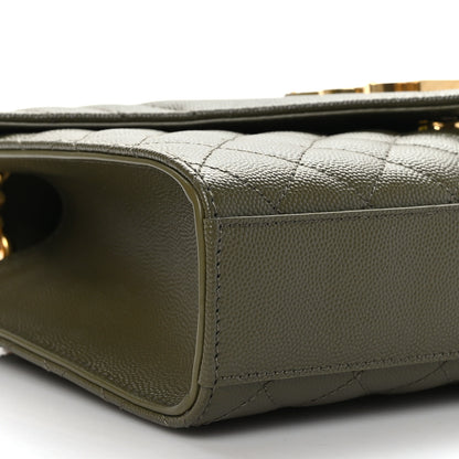 Saint Laurent Grain De Poudre Textured Mixed Matelasse Medium Triquilt Monogram Satchel Vert Fonce 7 of 8