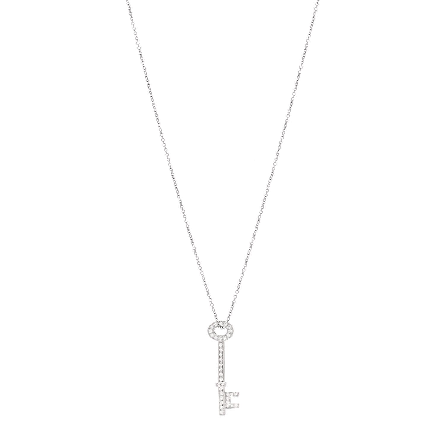 Tiffany Platinum Diamond Oval Key Pendant Necklace 1 of 6