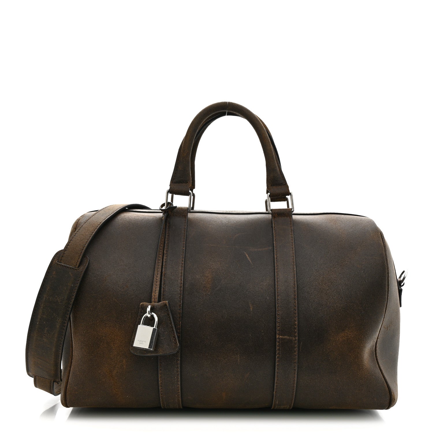 Celine Waxed Suede Calfskin Large Boston Bag Brown 1 of 11