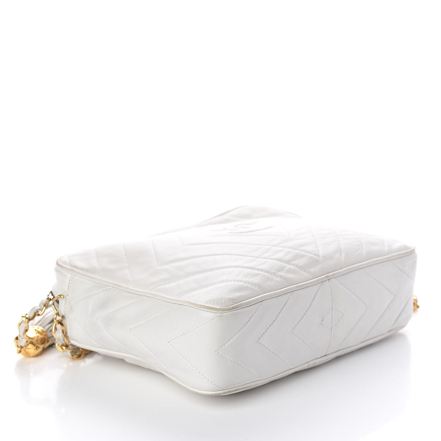 Lambskin Chevron Tassel Camera Case White
