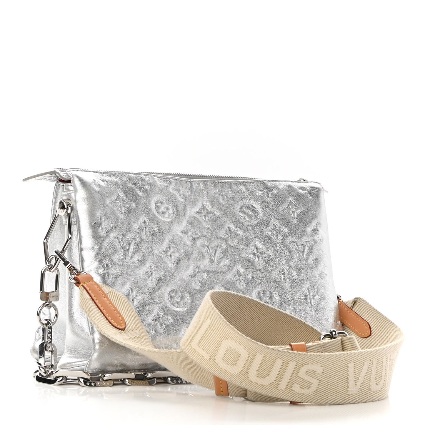 Metallic Lambskin Embossed Monogram Coussin PM Silver