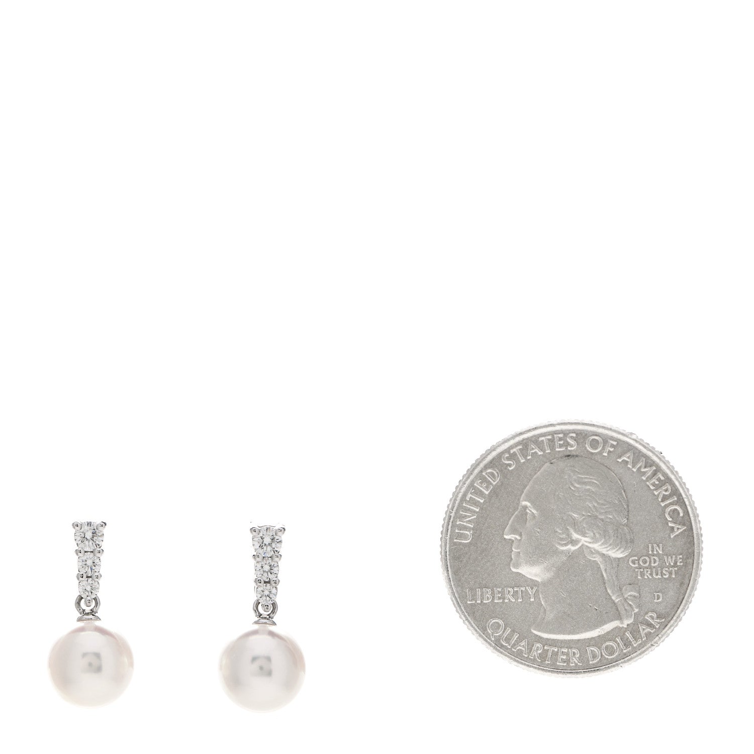 Mikimoto 18K White Gold Diamond Akoya Pearl 8mm Morning Dew Earrings 2 of 6