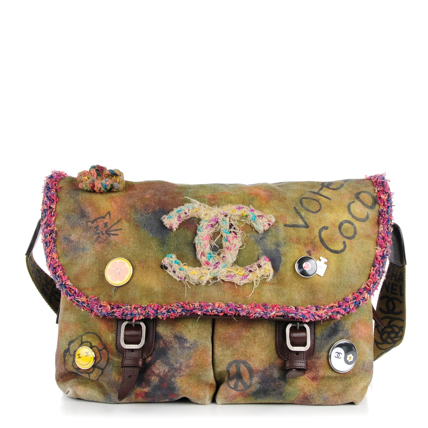 Chanel Washed Toile Large Graffiti On The Pavements Messenger Khaki Multicolor 1 of 8