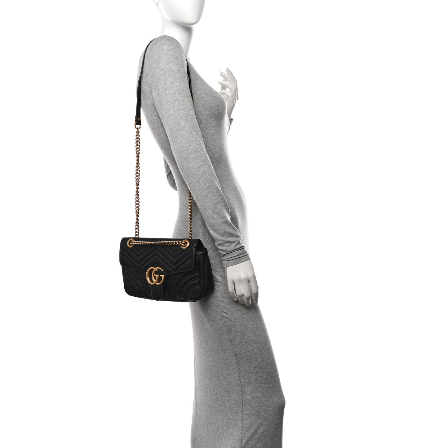Calfskin Matelasse Small GG Marmont Shoulder Bag Black