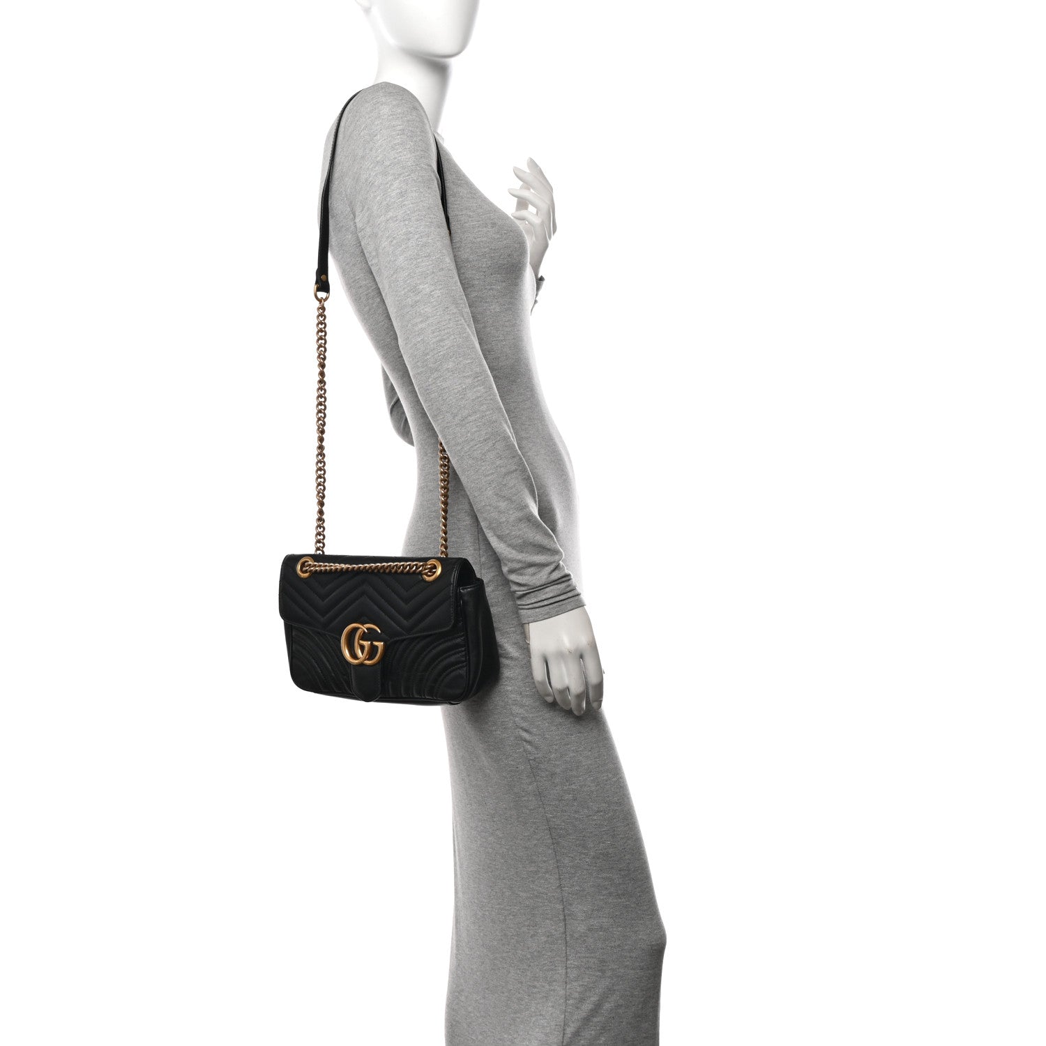 Gucci Calfskin Matelasse Small GG Marmont Shoulder Bag Black 2 of 10