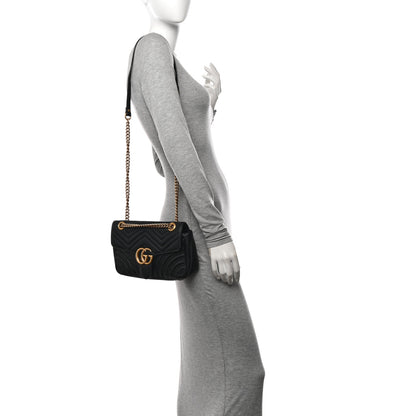 Gucci Calfskin Matelasse Small GG Marmont Shoulder Bag Black 2 of 10