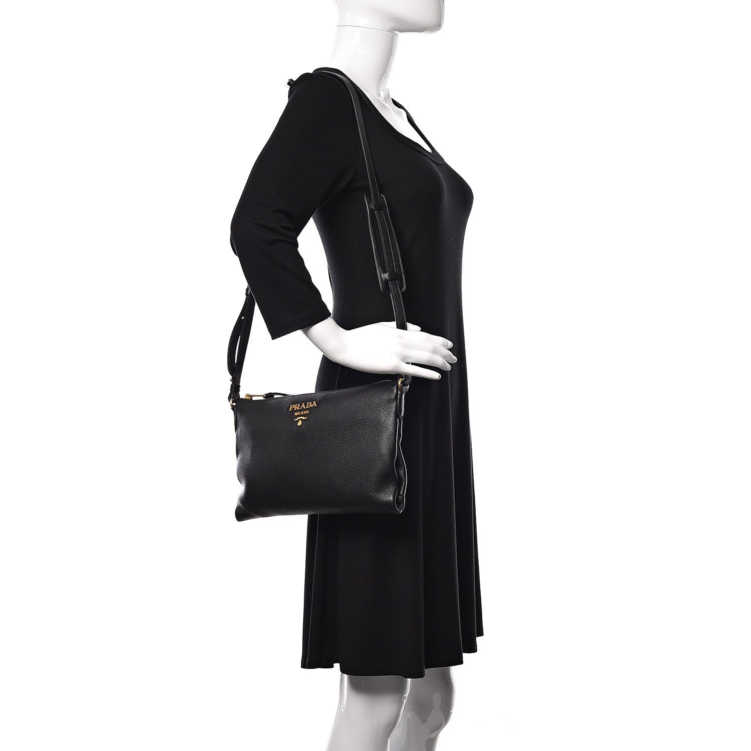 Prada Vitello Daino Crossbody Bag Black 2 of 10