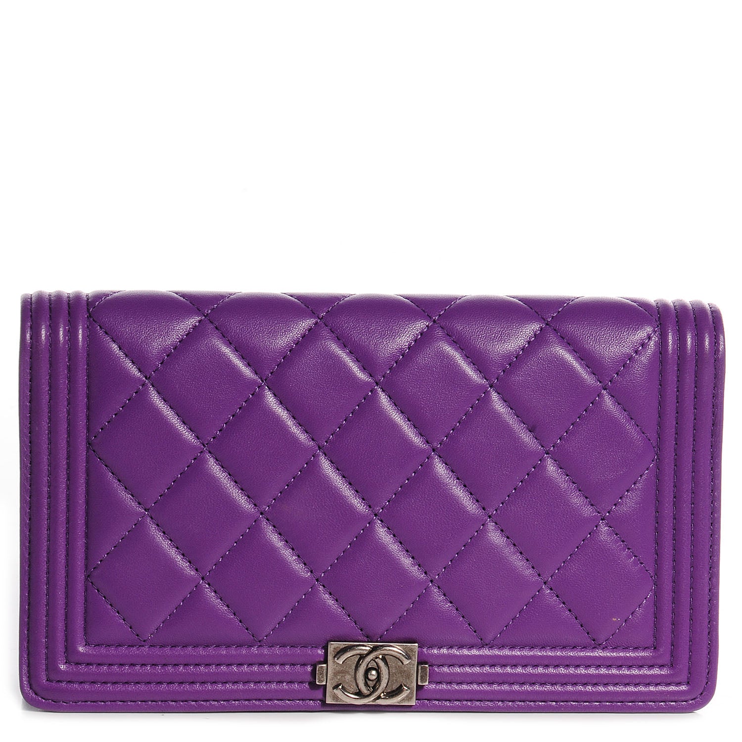 Chanel Lambskin Quilted Boy Yen Wallet Purple 1 of 8