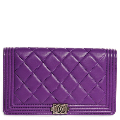 Chanel Lambskin Quilted Boy Yen Wallet Purple 1 of 8
