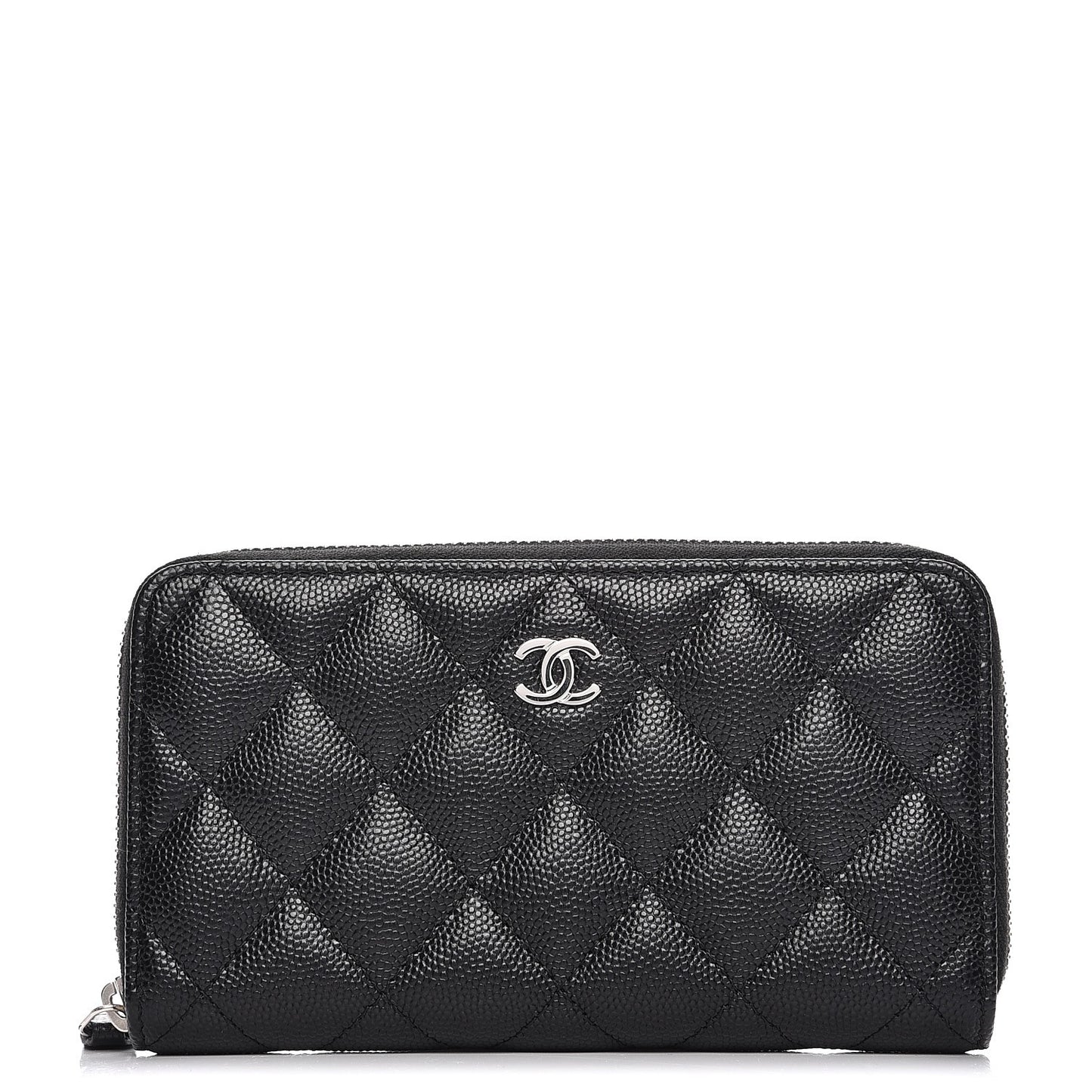 Caviar Quilted Small Zip Around Wallet Black